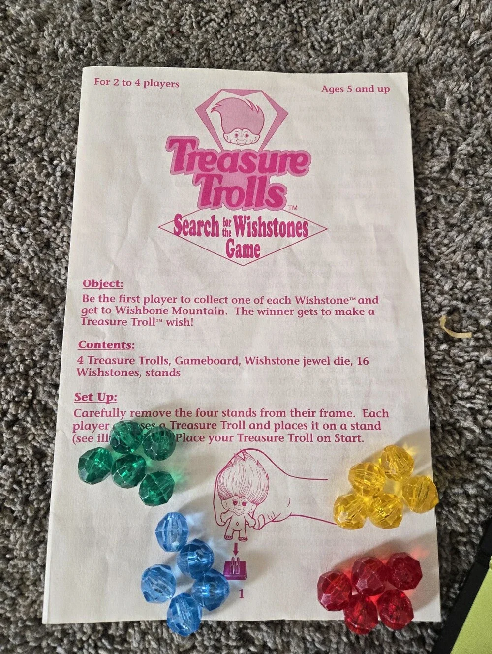 Vintage 1992 Treasure Trolls Search for the Wishstones Board Game 100% Complete